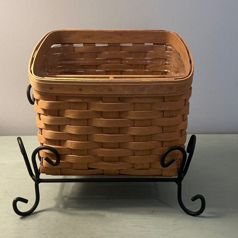 Longaberger 2004 TV Time Basket, Wrought Iron Stand, Protector, Wooden Dividers
